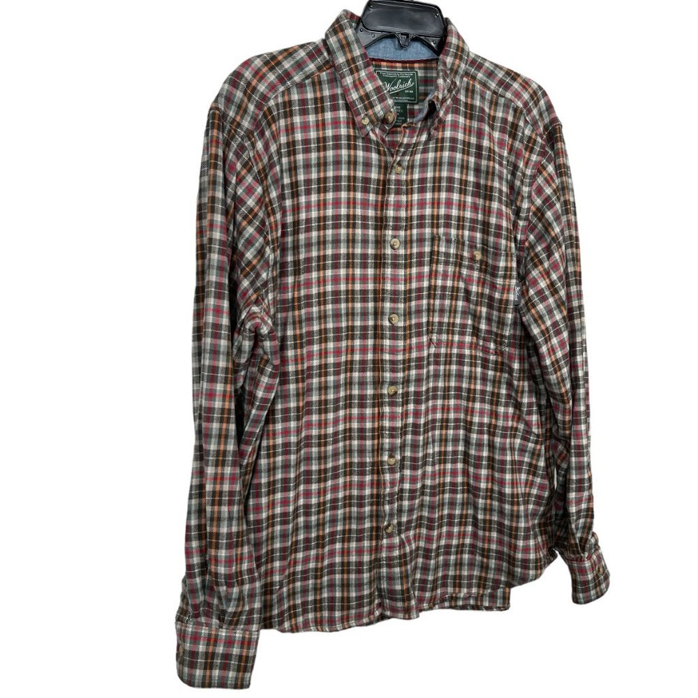 Woolrich Flannel Button Down Shirt Mens Large Red Plaid Cotton - Picture 4 of 11